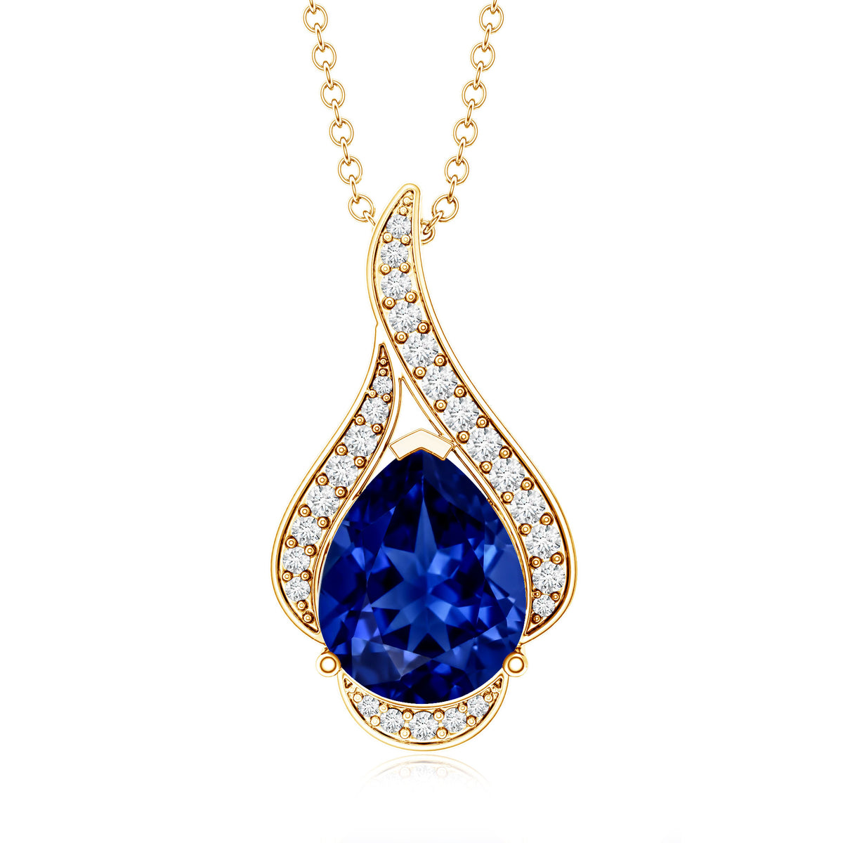 Classic Lab Grown Blue Sapphire Pendant Necklace With Diamond AAAA - Rosec Jewels