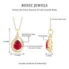 Designer Lab Created Ruby Teardrop Pendant Necklace with Diamond AAAA - Rosec Jewels