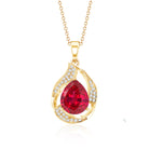Designer Lab Created Ruby Teardrop Pendant Necklace with Diamond AAAA - Rosec Jewels