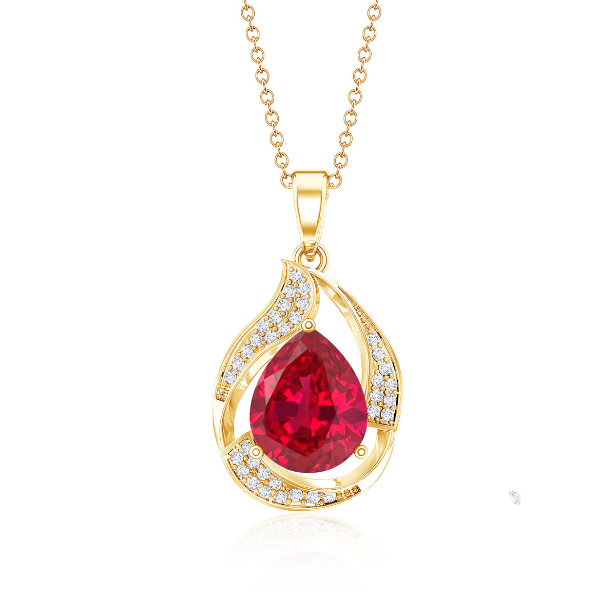 Designer Lab Created Ruby Teardrop Pendant Necklace with Diamond AAAA - Rosec Jewels