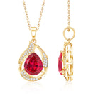 Designer Lab Created Ruby Teardrop Pendant Necklace with Diamond AAAA - Rosec Jewels