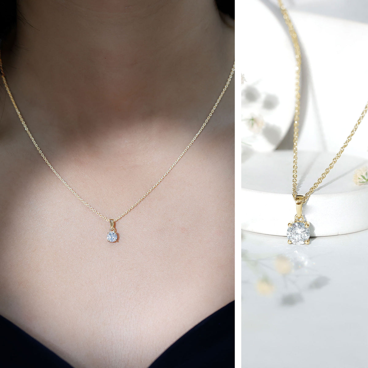 Round 0.4 Carat Brilliant Cut Lab Diamond Solitaire Necklace for Women Lab - ( EF-VS ) - Rosec Jewels