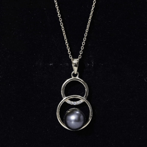 Handpicked Black Pearl Circle Necklace with Diamond AAA - Rosec Jewels