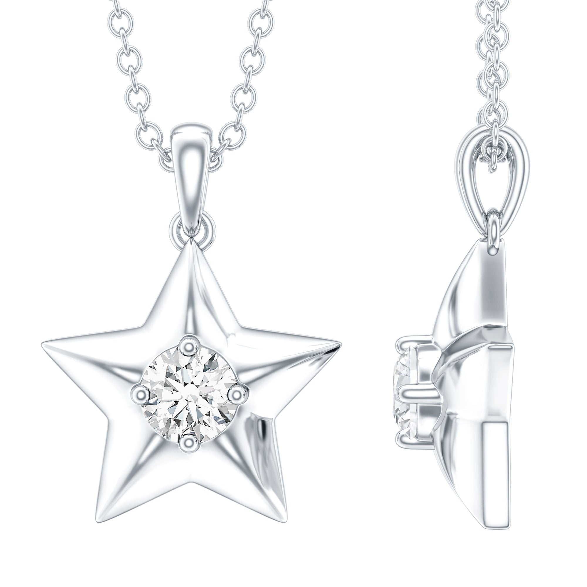 Certified Diamond Star Pendant Necklace Natural - ( HI-SI ) - Rosec Jewels