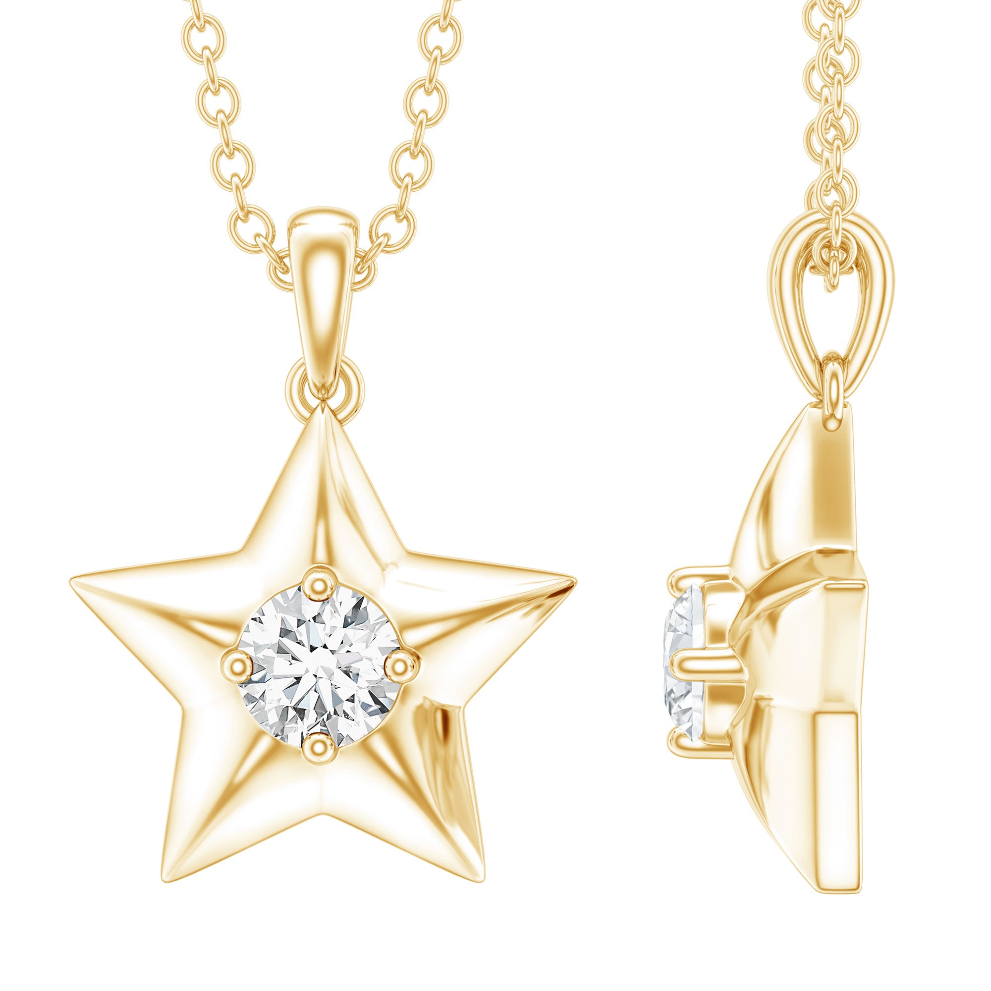 Certified Diamond Star Pendant Necklace Natural - ( HI-SI ) - Rosec Jewels