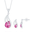 Pear Shaped Pink Tourmaline and Diamond Leaf Jewelry Set AAA - Rosec Jewels