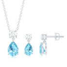 Real 1.7 Carat Pear Cut Aquamarine Teardrop Jewelry Set with Diamond AAA - Rosec Jewels