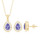 Certified 2.52 Carat Tanzanite Teardrop Jewelry Set with Moissanite Halo AAA - Rosec Jewels