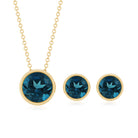 4.7 Carat Round London Blue Topaz Solitaire Jewelry Set in Bezel Setting AAA - Rosec Jewels