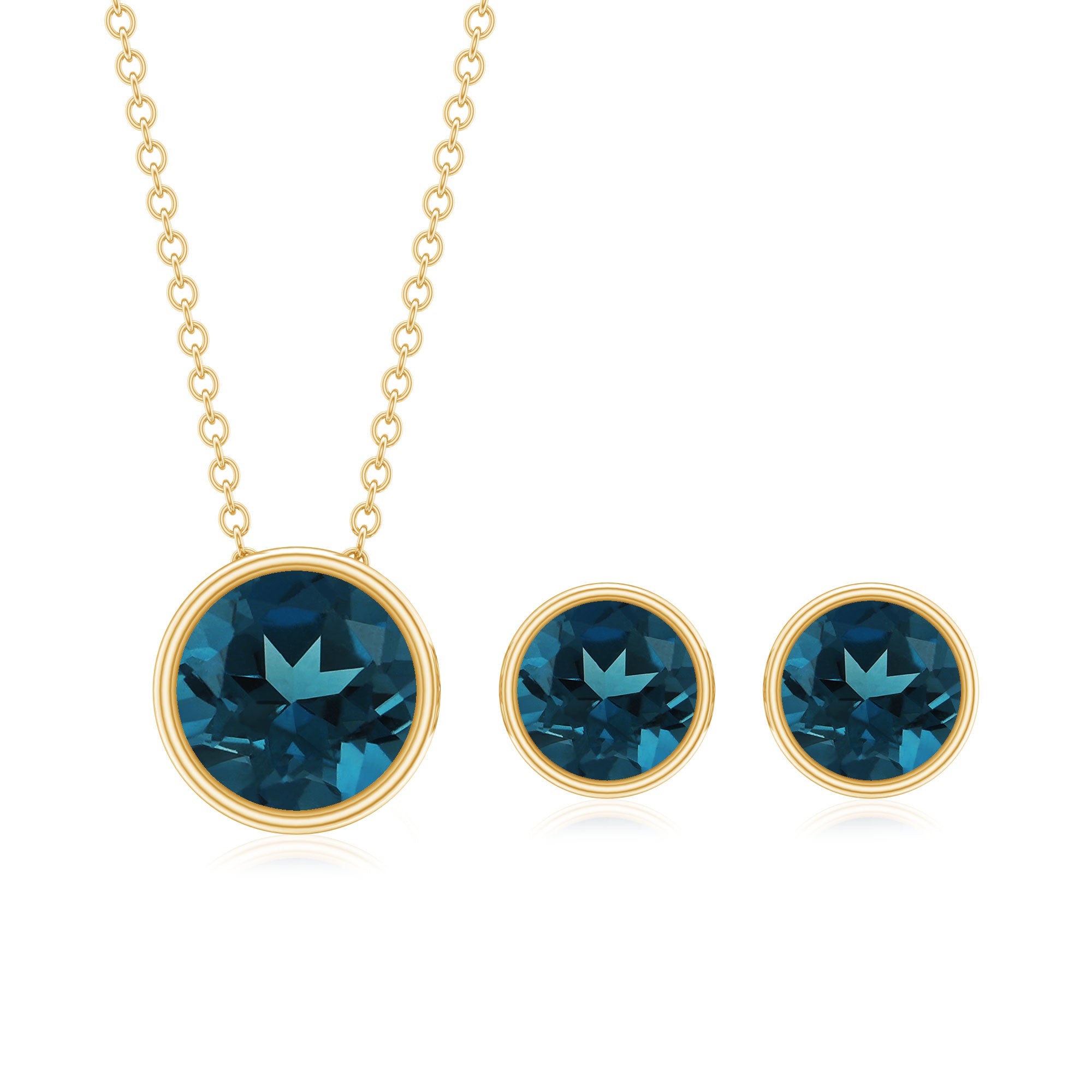 4.7 Carat Round London Blue Topaz Solitaire Jewelry Set in Bezel Setting AAA - Rosec Jewels