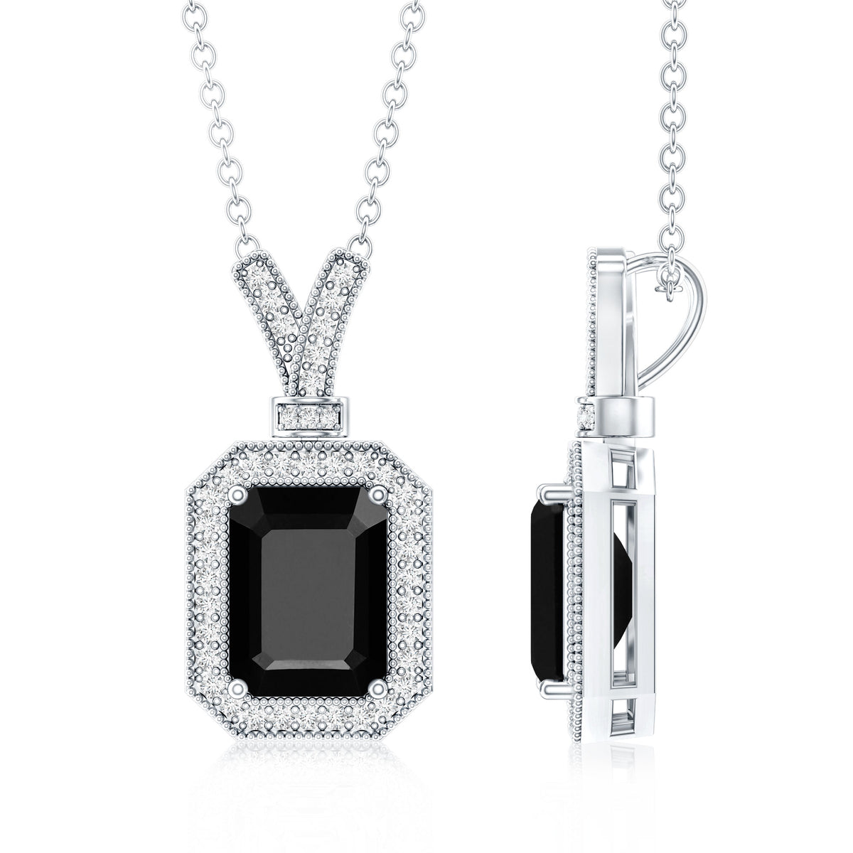 1.68 Carat Emerald Cut Lab Grown Black and White Diamond Vintage Necklace AAAA ( Synthetic ) - Rosec Jewels