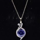 Certified Lab Grown Blue Sapphire Pendant Necklace With Diamonds AAAA - Rosec Jewels