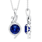Certified Lab Grown Blue Sapphire Pendant Necklace With Diamonds AAAA - Rosec Jewels