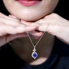 Certified Lab Grown Blue Sapphire Pendant Necklace With Diamonds AAAA - Rosec Jewels
