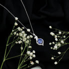 Certified Lab Grown Blue Sapphire Pendant Necklace With Diamonds AAAA - Rosec Jewels