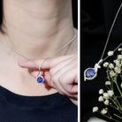 Certified Lab Grown Blue Sapphire Pendant Necklace With Diamonds AAAA - Rosec Jewels
