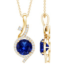 Certified Lab Grown Blue Sapphire Pendant Necklace With Diamonds AAAA - Rosec Jewels