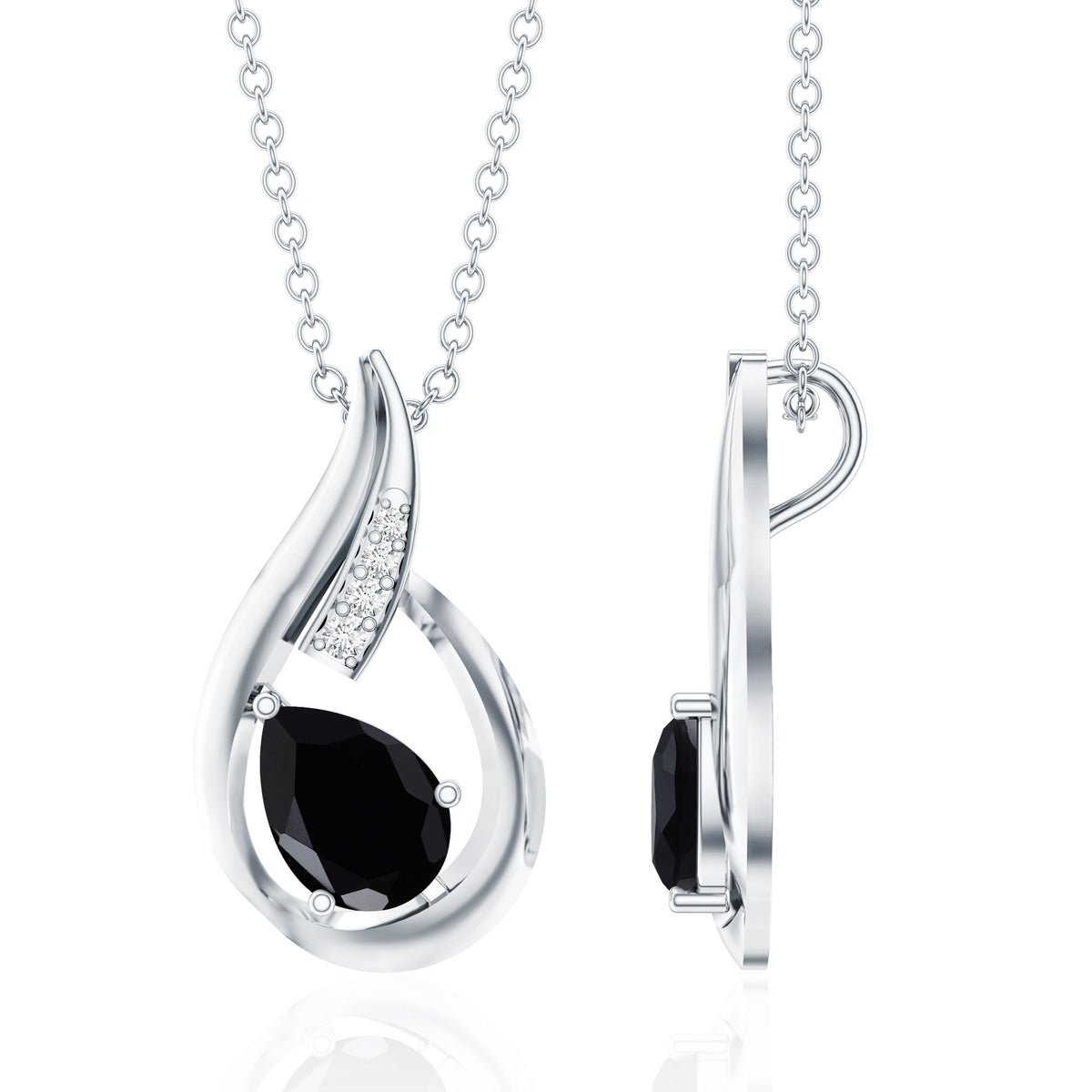 Pear Shape Lab Grown Black Diamond Designer Necklace For Women AAAA ( Synthetic ) - Rosec Jewels