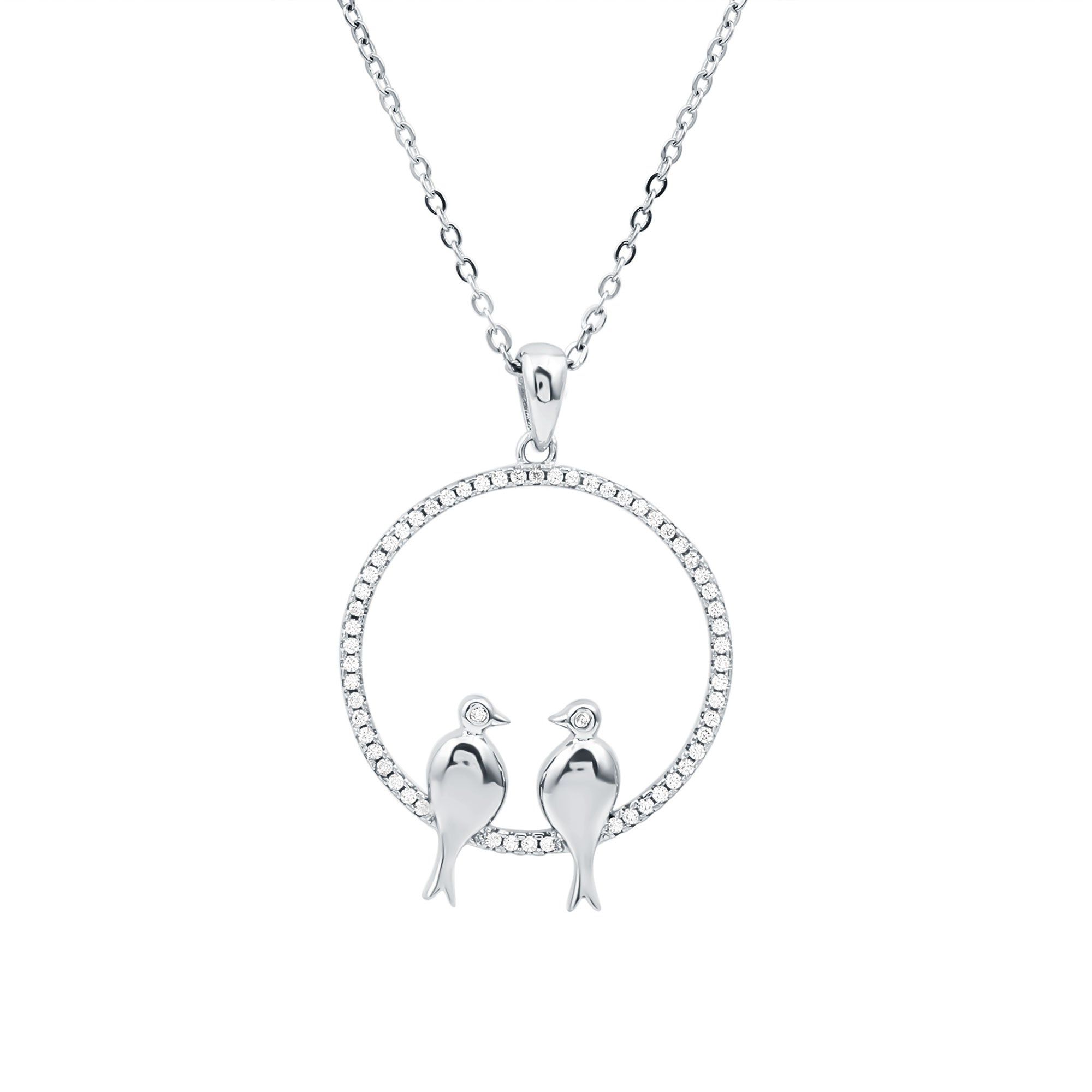 Rosec Jewels-Certified Cubic Zirconia Love Bird Necklace in Sterling Silver