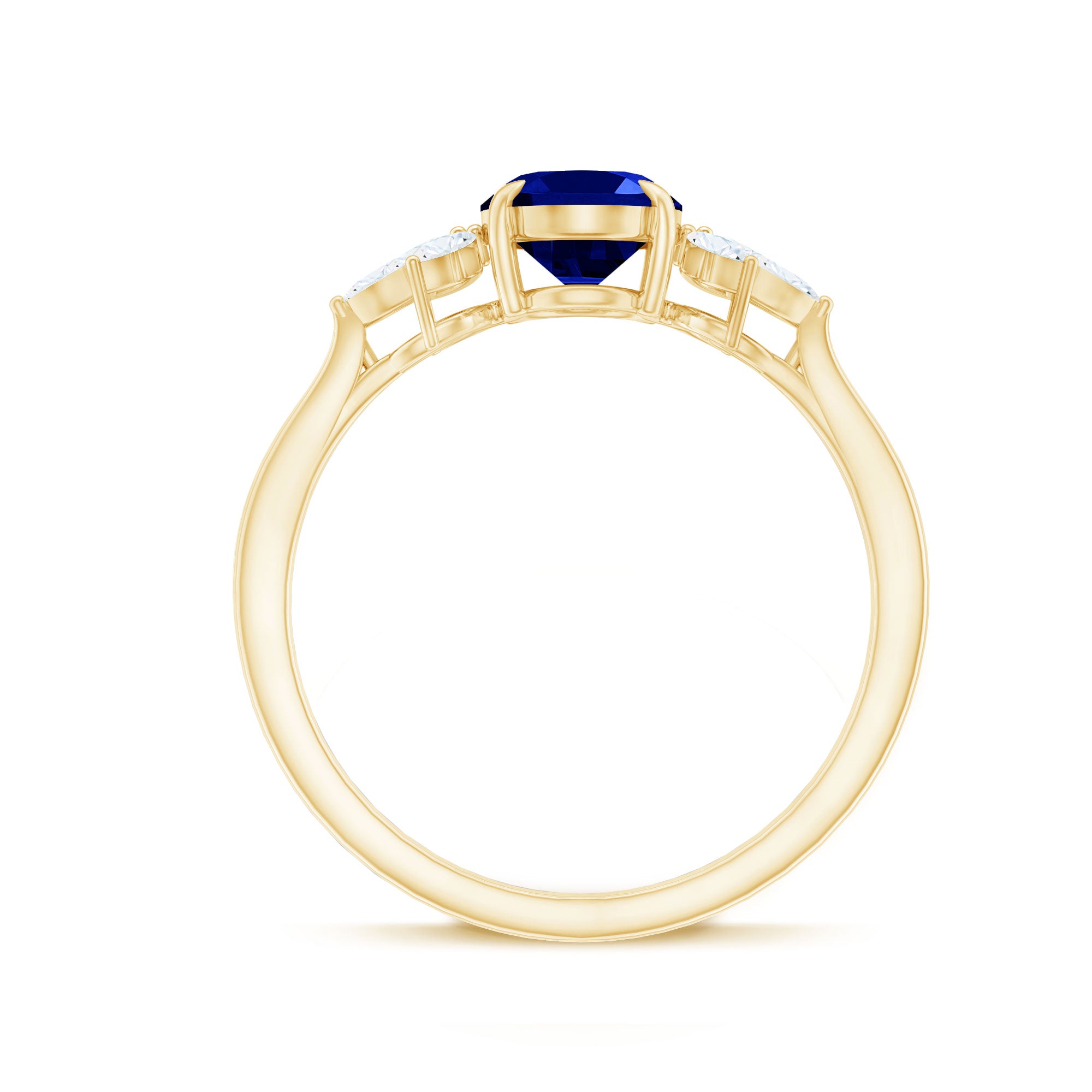 Certified 1.5 Carat Oval Lab Grown Blue Sapphire Engagement Ring with Diamond Trio AAAA - Rosec Jewels