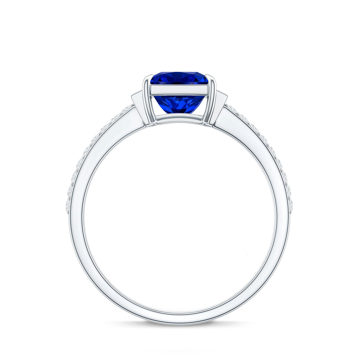 Princess Cut Created Blue Sapphire Solitaire Engagement Ring With Moissanite AAAA - Rosec Jewels