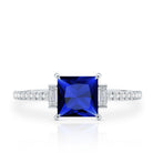 Rosec Jewels-Princess Cut Created Blue Sapphire Solitaire Engagement Ring With Moissanite