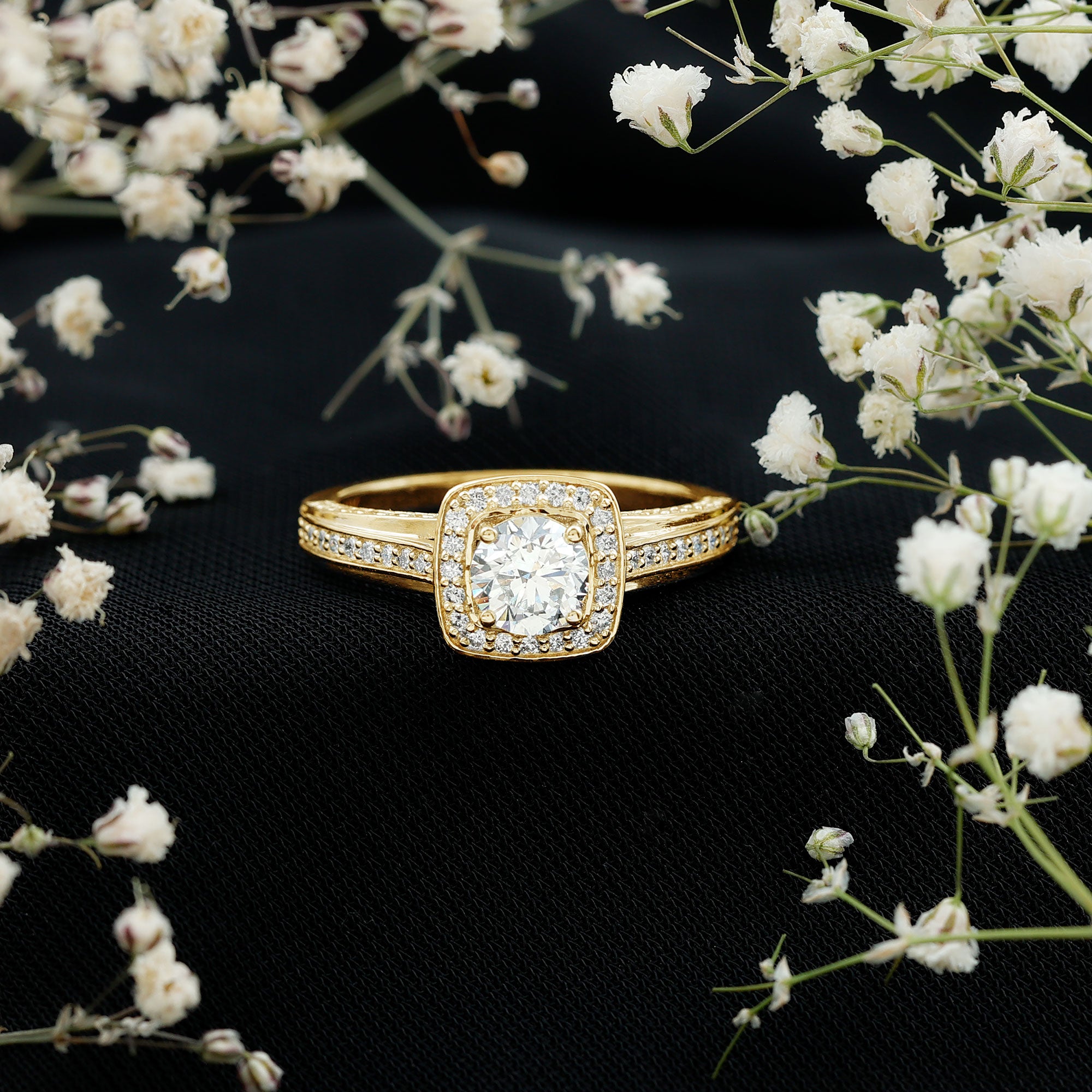 Classic Moissanite Halo Engagement Ring with Certificate D-VS1 - Rosec Jewels