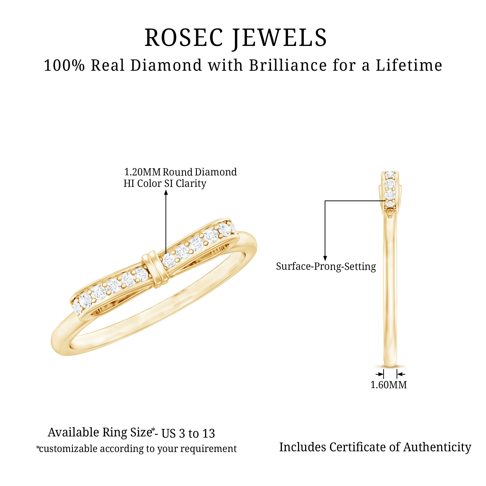Rosec Jewels-Natural Diamond Bow Promise Ring for Women
