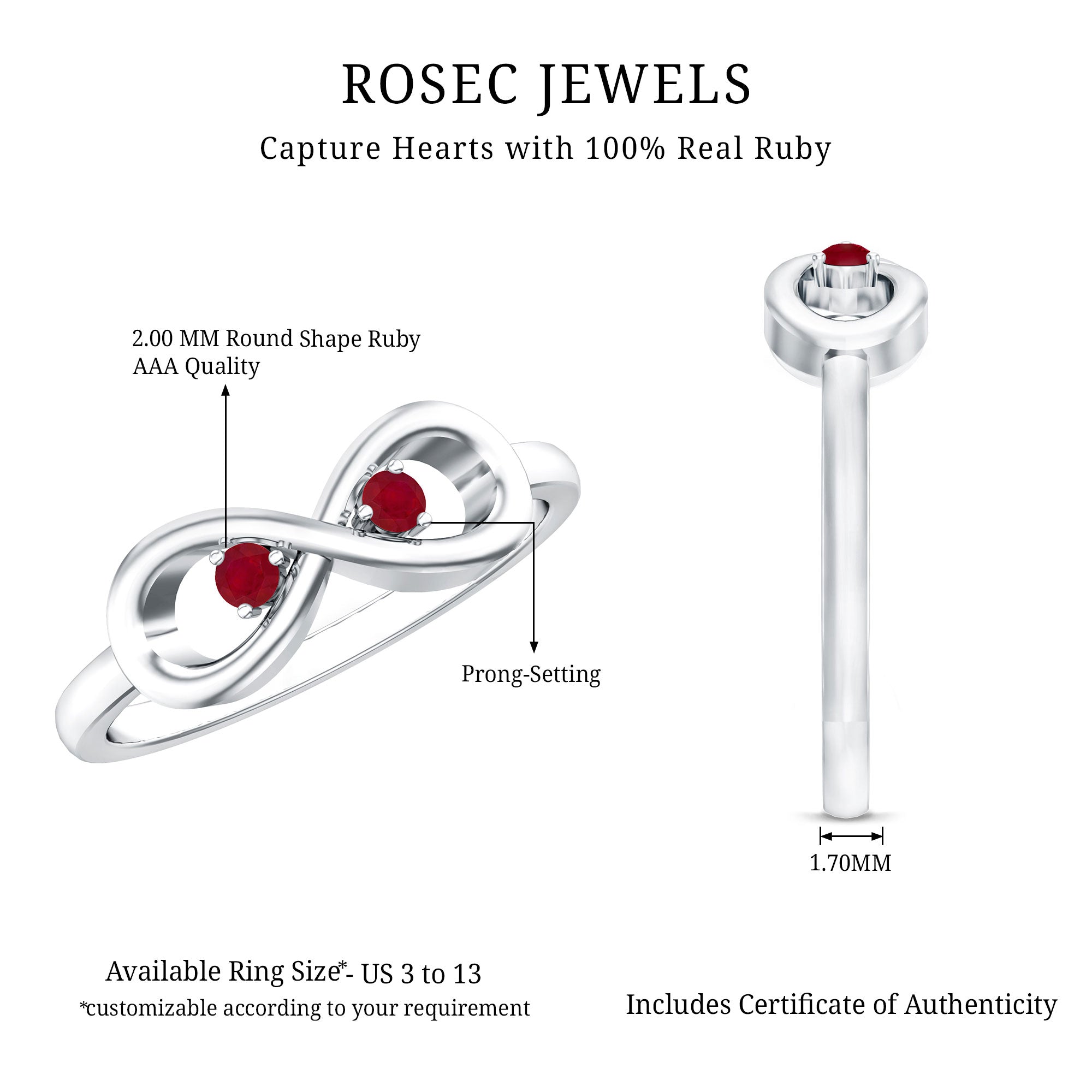 Rosec Jewels-Natural Ruby Infinity Promise Ring for Women