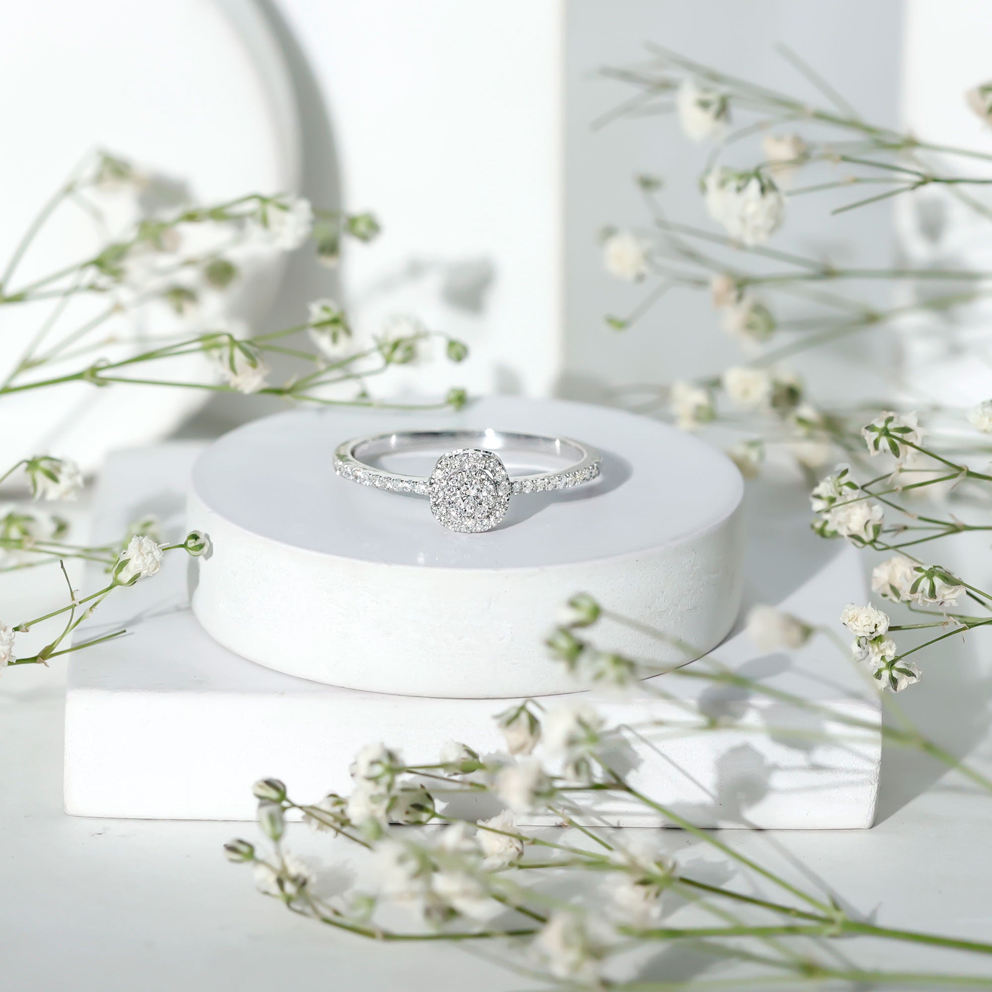 Brilliant Cut Diamond Engagement Ring in Illusion Setting Natural - ( HI-SI ) - Rosec Jewels