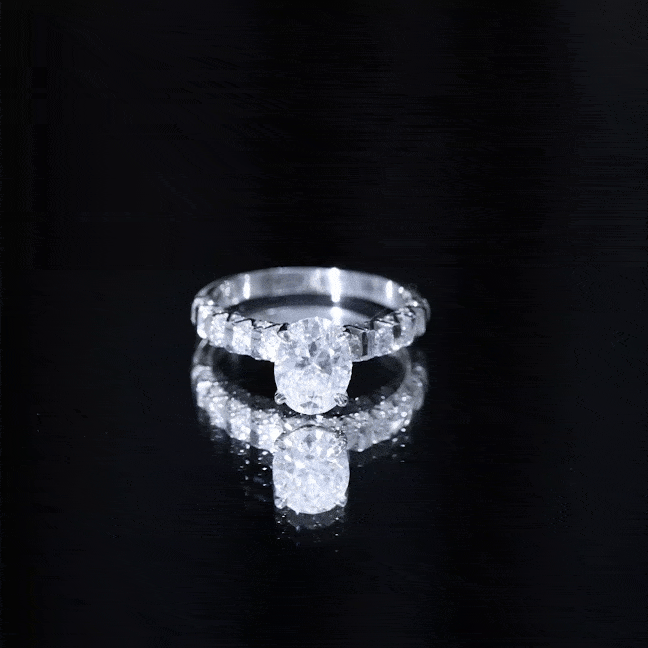 Rosec Jewels-Oval Moissanite Solitaire Engagement Ring with Side Stones