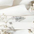Rosec Jewels-Octagon Moissanite Solitaire Engagement Ring with Side Stones