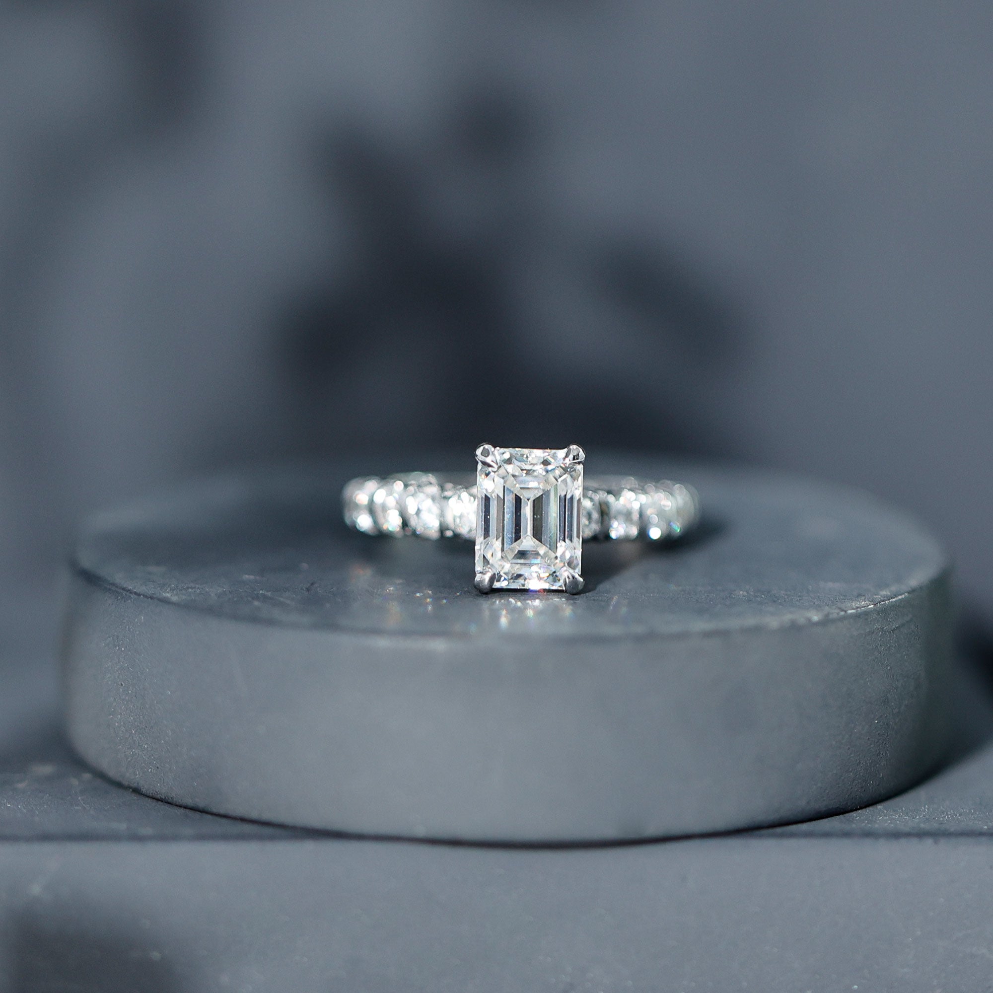 Rosec Jewels-Octagon Moissanite Solitaire Engagement Ring with Side Stones