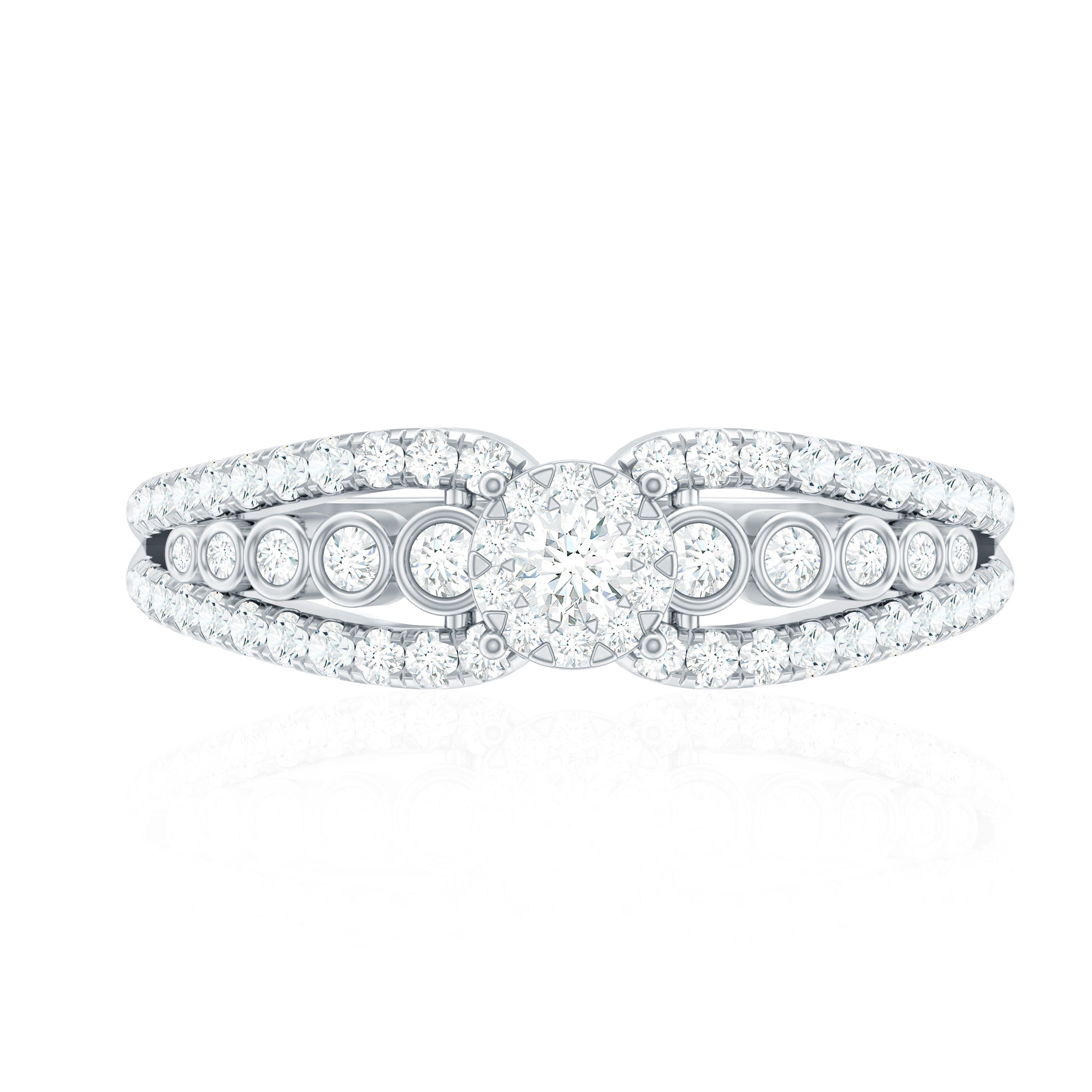 Diamond Designer Engagement Ring with Side Stones Natural - ( HI-SI ) - Rosec Jewels
