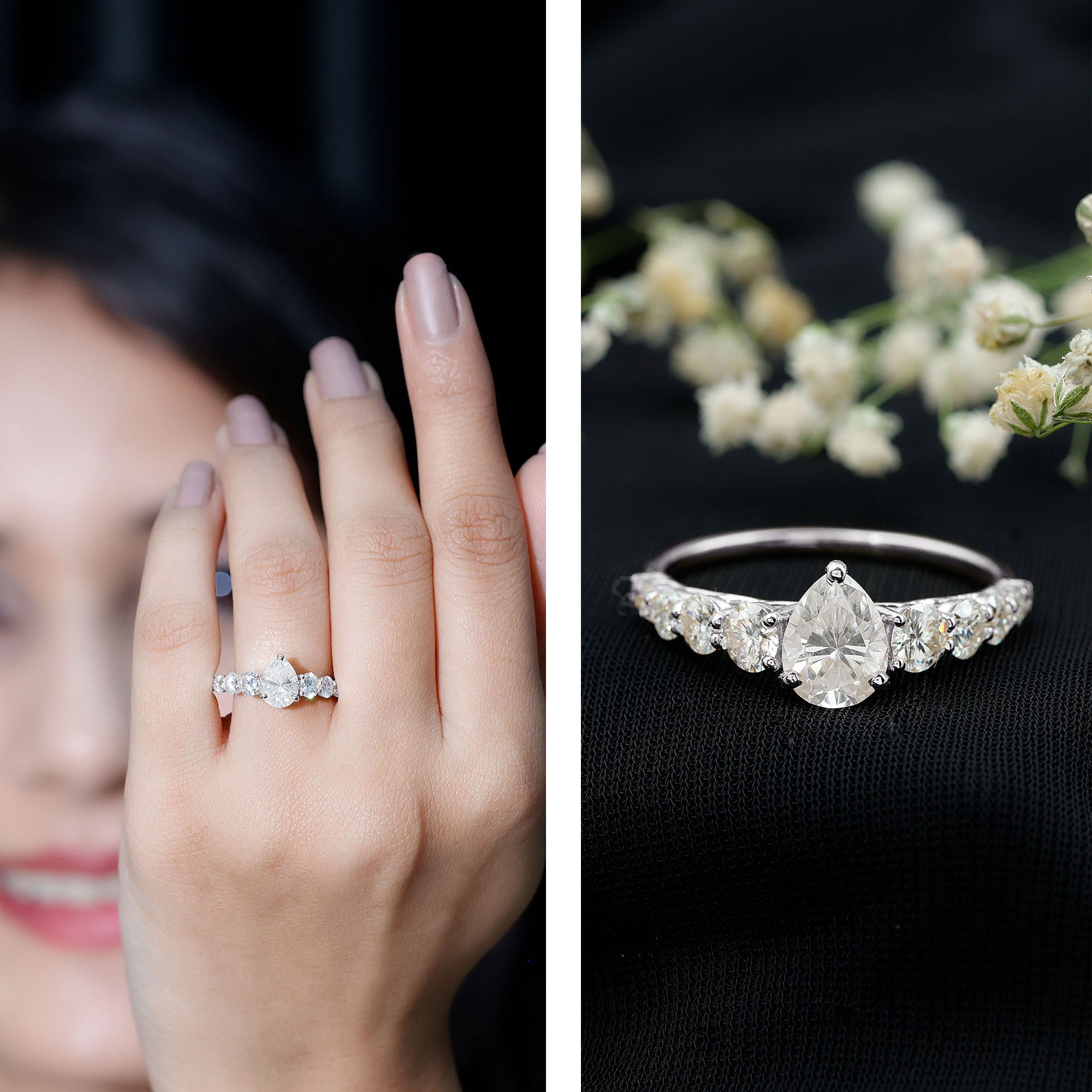 Rosec Jewels-Perfect Pear Engagement Ring with Moissanite