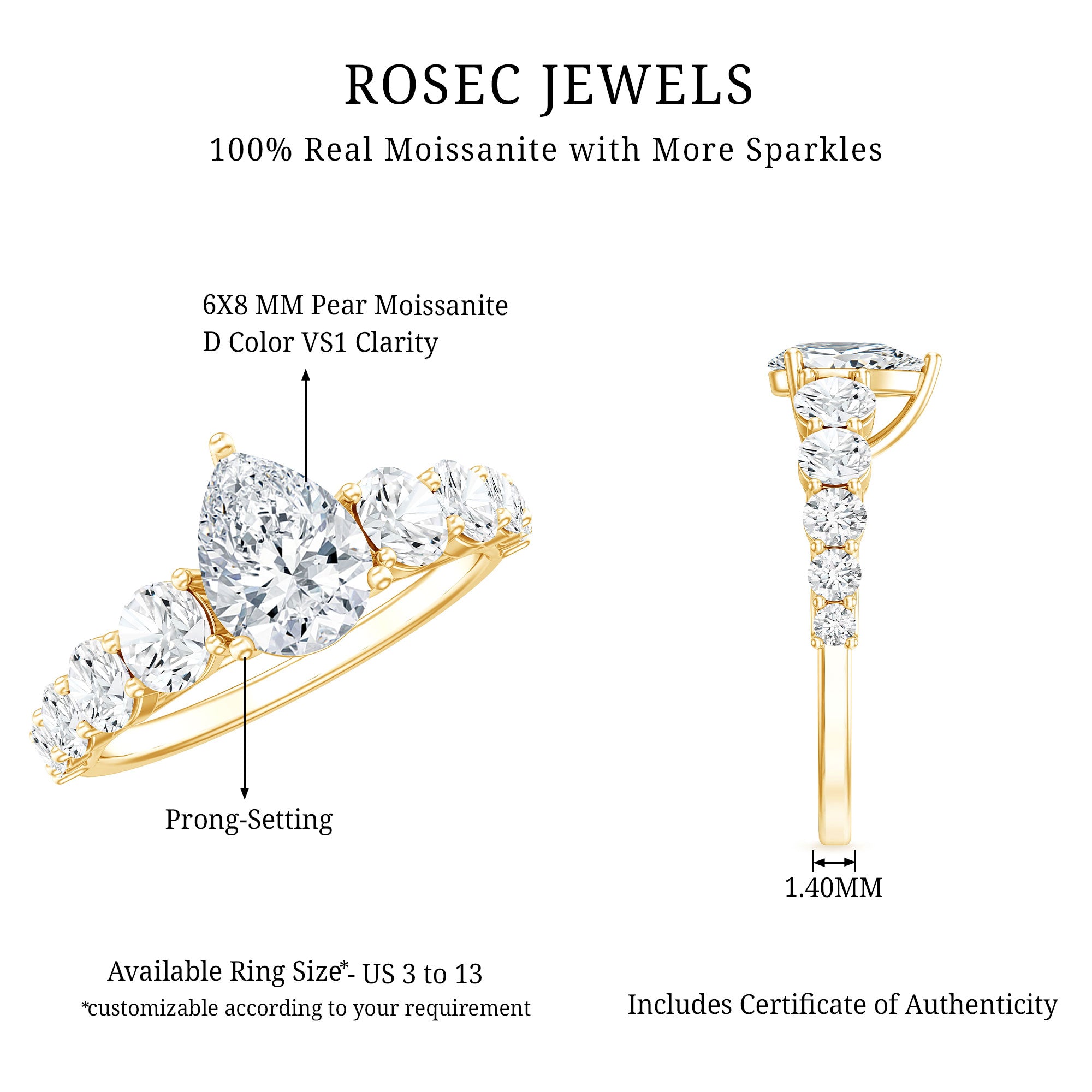 Rosec Jewels-Perfect Pear Engagement Ring with Moissanite