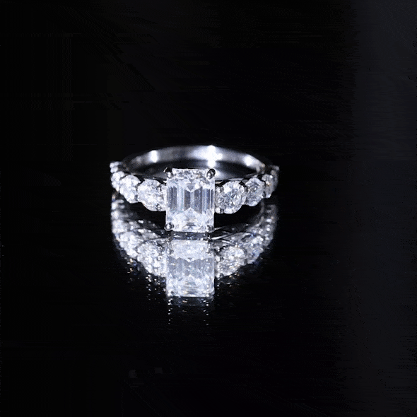 1.8 Carat Emerald Cut Moissanite Side Stone Engagement Ring with Certificate D-VS1 - Rosec Jewels
