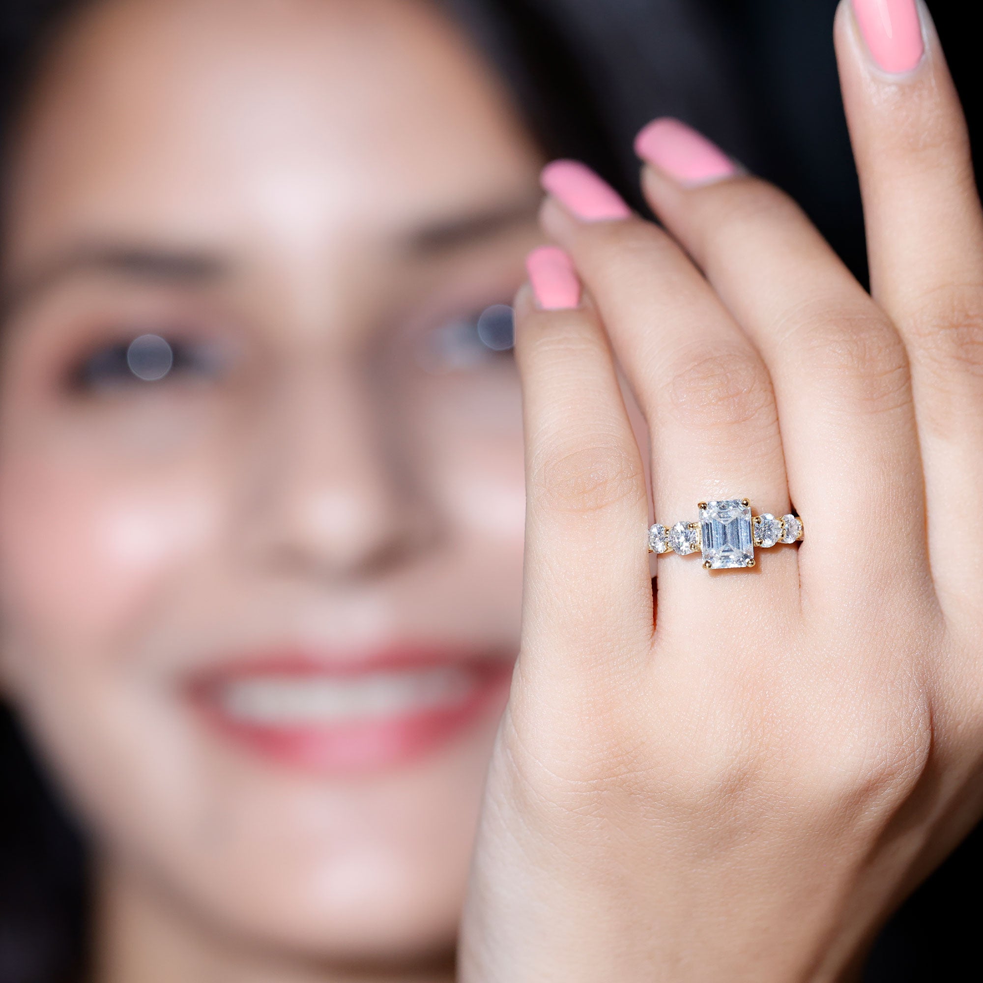 1.8 Carat Emerald Cut Moissanite Side Stone Engagement Ring with Certificate D-VS1 - Rosec Jewels