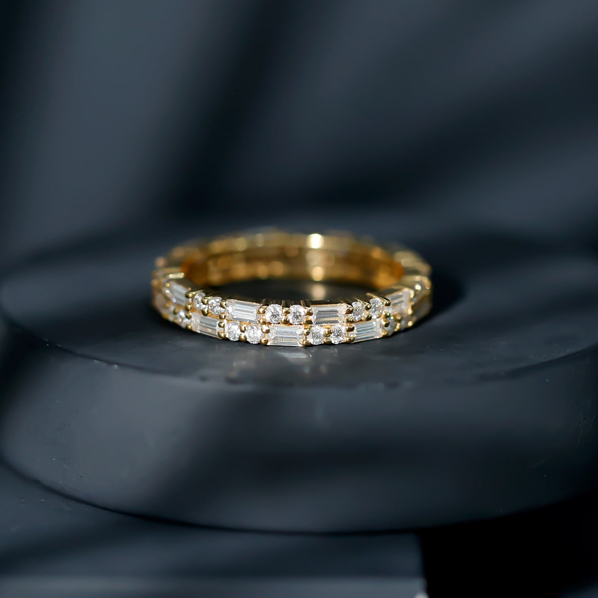 Double Row Moissanite Stackable Eternity Band Ring D-VS1 - Rosec Jewels