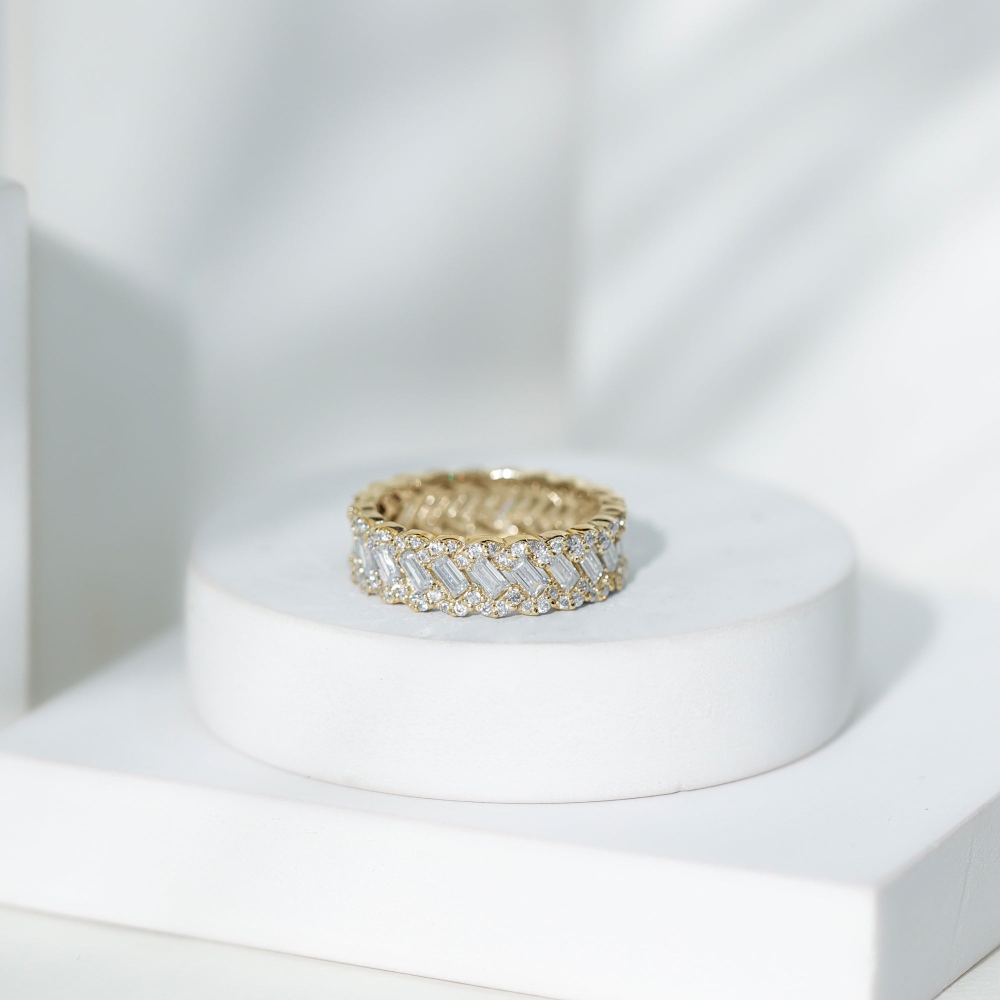 Baguette and Round Moissanite Braided Wedding Band D-VS1 - Rosec Jewels