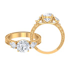 Vintage Style Moissanite Engagement Ring with Engraved Detailing Moissanite - ( D-VS1 ) - Color and Clarity - Rosec Jewels