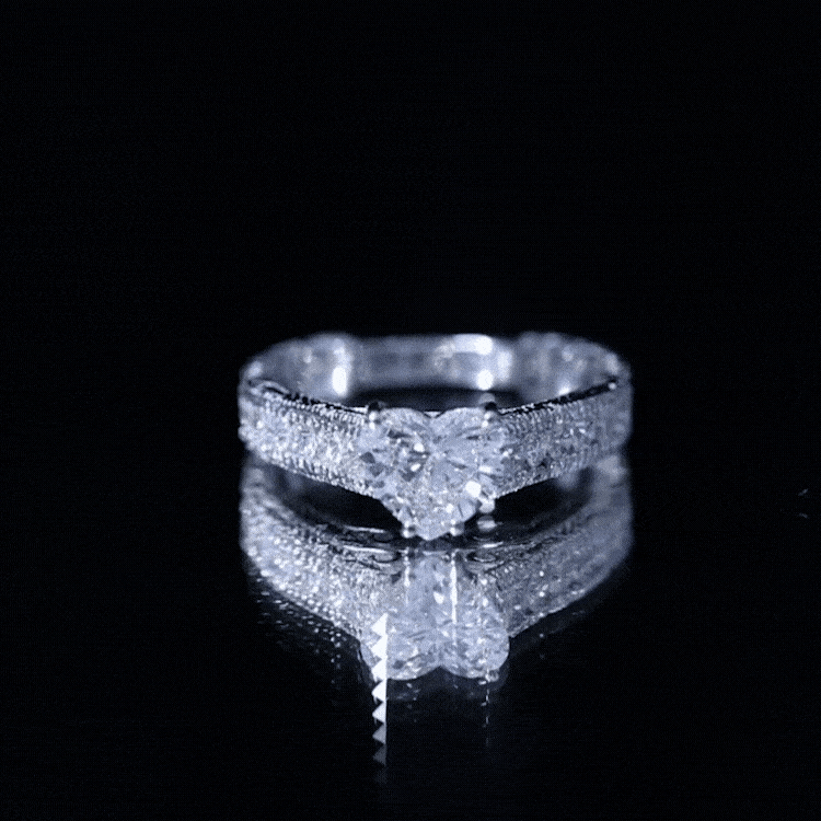 2 CT Moissanite Heart Engagement Ring with Beaded Details D-VS1 - Rosec Jewels