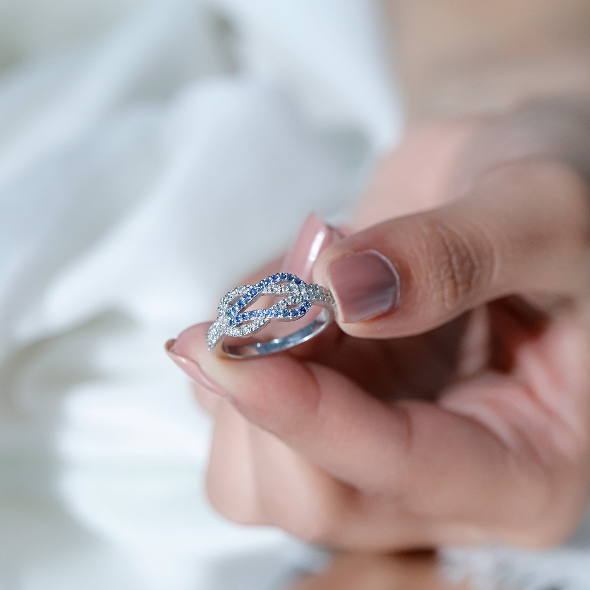 Rosec Jewels-Natural Blue Sapphire Diamond Interlock Ring for Women