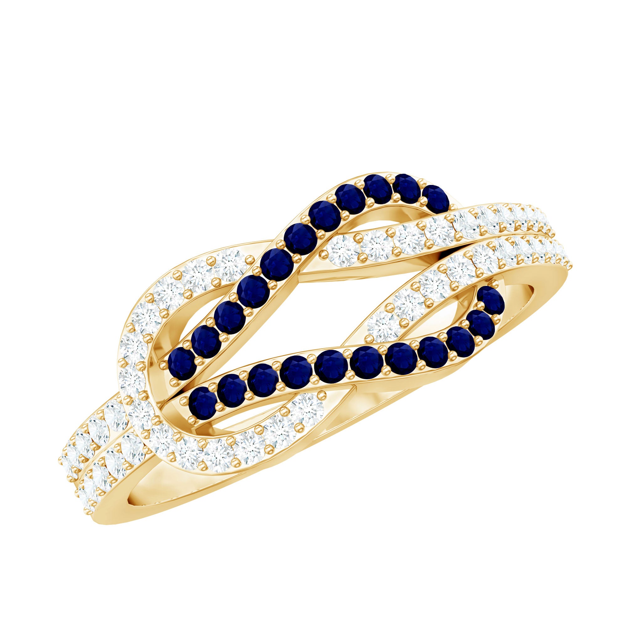 Rosec Jewels-Natural Blue Sapphire Diamond Interlock Ring for Women