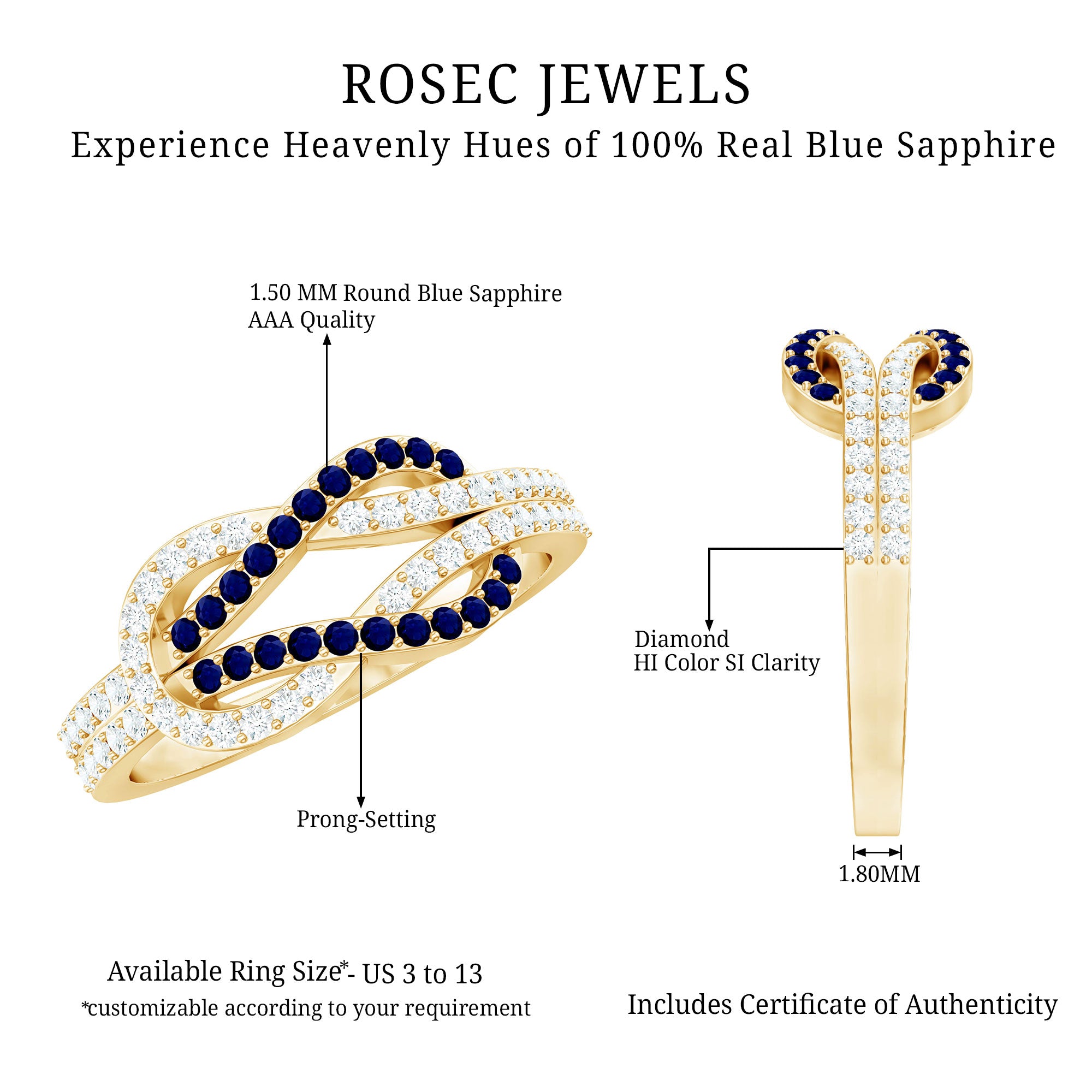 Rosec Jewels-Natural Blue Sapphire Diamond Interlock Ring for Women