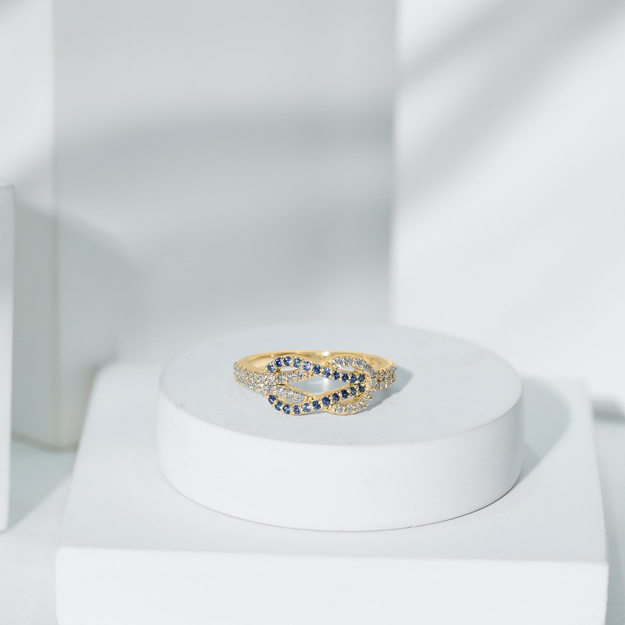 Rosec Jewels-Natural Blue Sapphire Diamond Interlock Ring for Women