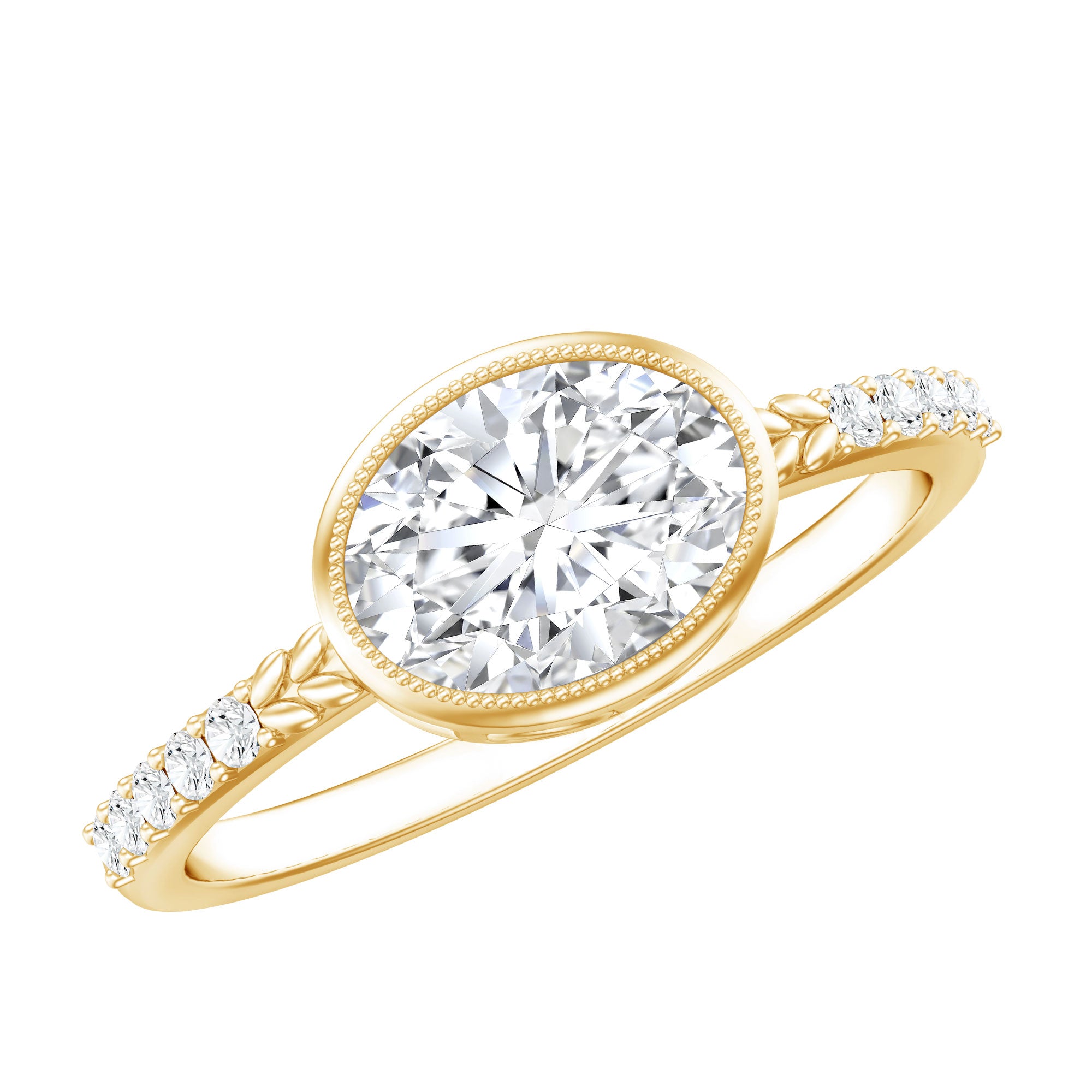 Rosec Jewels-Moissanite East West Engagement Ring in Bezel Setting