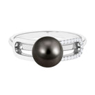 Split Shank Tahitian Pearl Solitaire Engagement Ring with Diamond AAA - Rosec Jewels