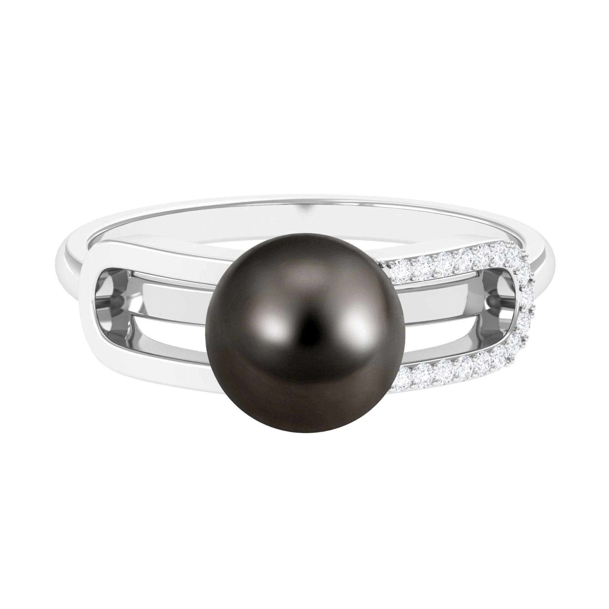 Split Shank Tahitian Pearl Solitaire Engagement Ring with Diamond AAA - Rosec Jewels