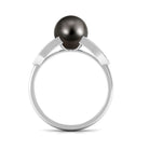 Split Shank Tahitian Pearl Solitaire Engagement Ring with Diamond AAA - Rosec Jewels